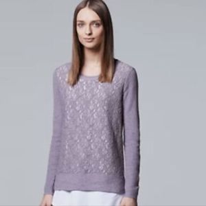 Simply Vera Vera Wang lavender lace two fer crewneck sweater size medium